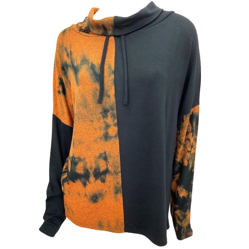 NEW FRENCH KYSS marble wash drawstring cowlneck top in spice